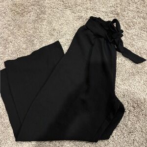 Women's Black Paperbag Waist Wide-Leg Pants